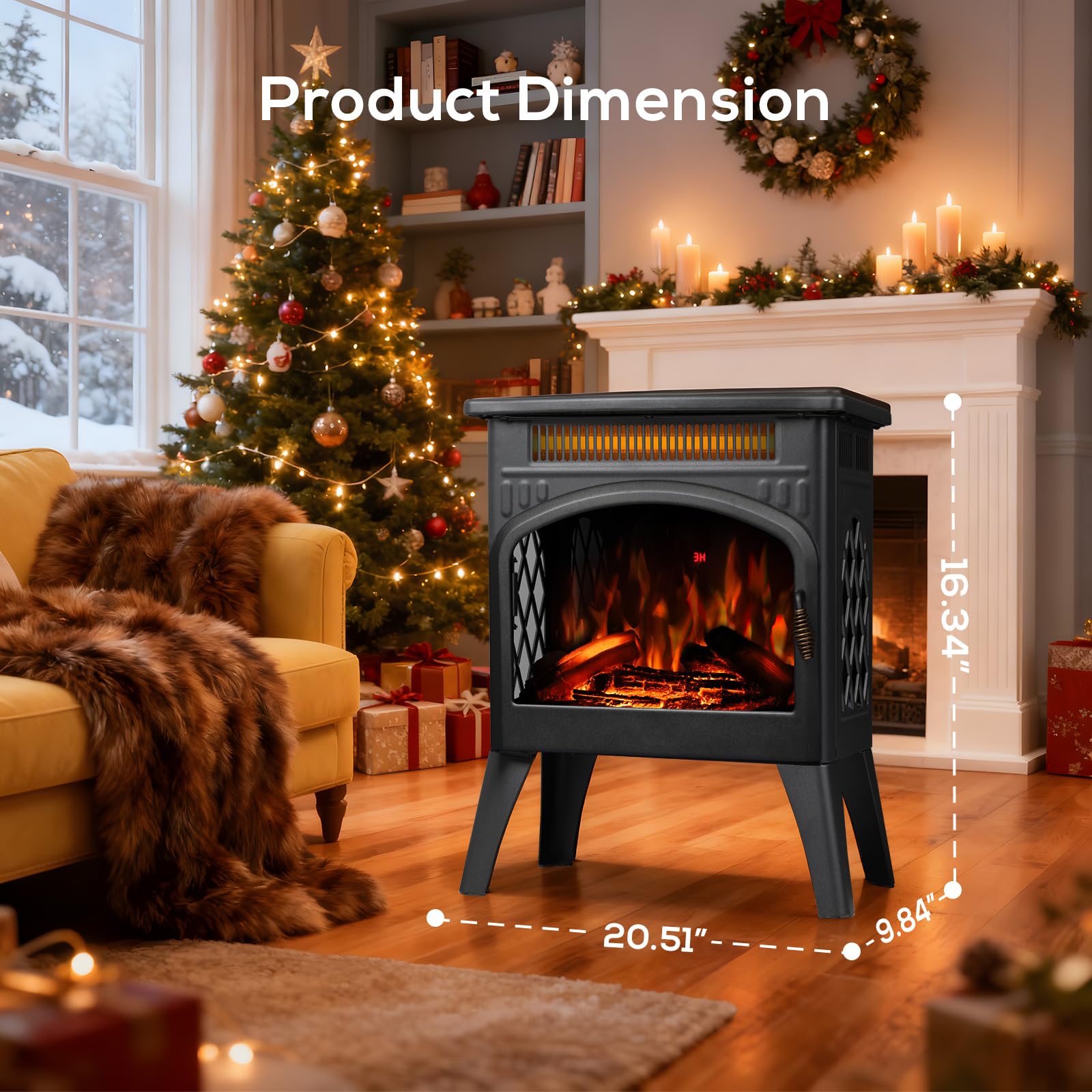 ZAFRO 21" Freestanding Electric Fireplace with Remote, Fireplace Space Heater with Adjustable Flame Color and Brightness, Thermostat/Sleep Mode/Overheat Protection for Bedroom, Living Room(Black)