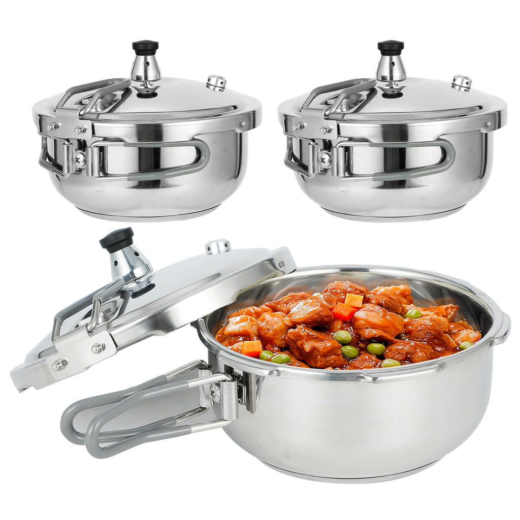 Portable Camping Pressure Cooker, 1.8 Qt Capacity, 304 Stainless Steel, Foldable Handle, Silver (1.8QT)