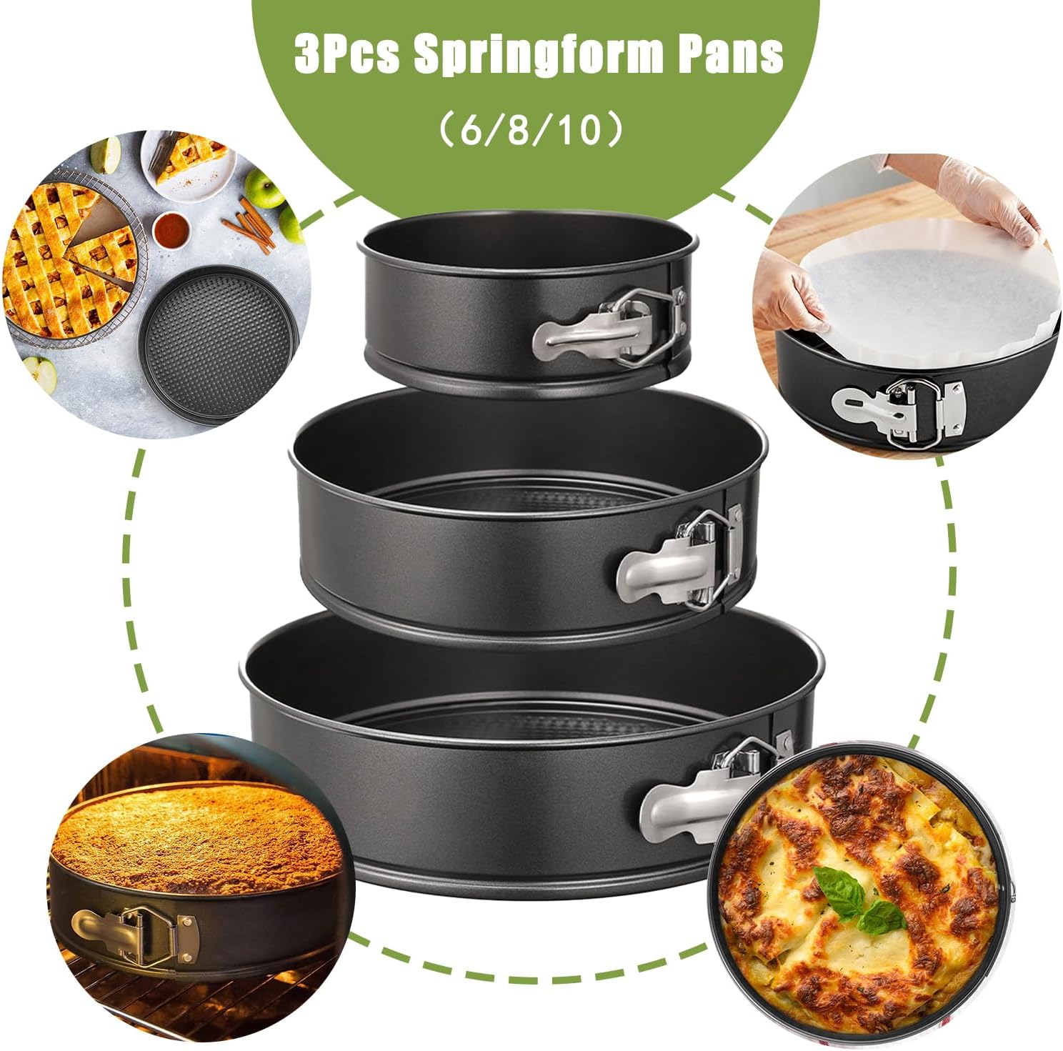 Regine Switzerland 168-Piece Cake Pan Set - Non-Stick Springform Pans (6, 8, 10 Inches) & Icing Tips