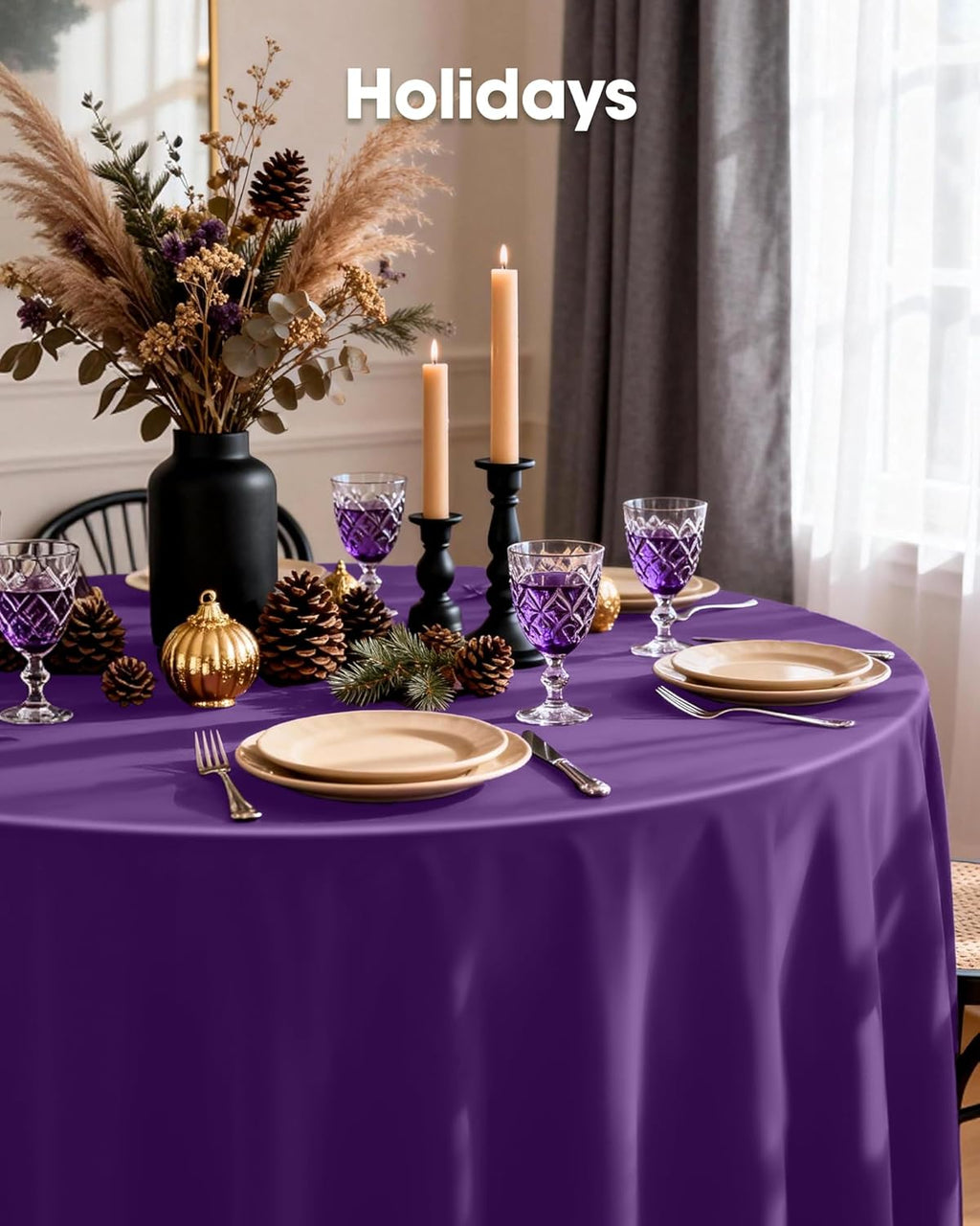 Pureegg Disposable Plastic Table Cloths - 84'' Round, Leakproof & Sturdy, Purple | 8 Pack for Graduation 2026