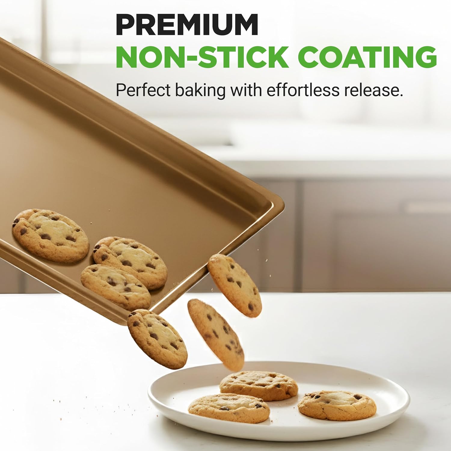 NutriChef Nonstick XL Cookie Sheet - Extra Large 22" x 16" Carbon Steel Baking Pan for Pastries & Desserts - Dishwasher Safe, Gold