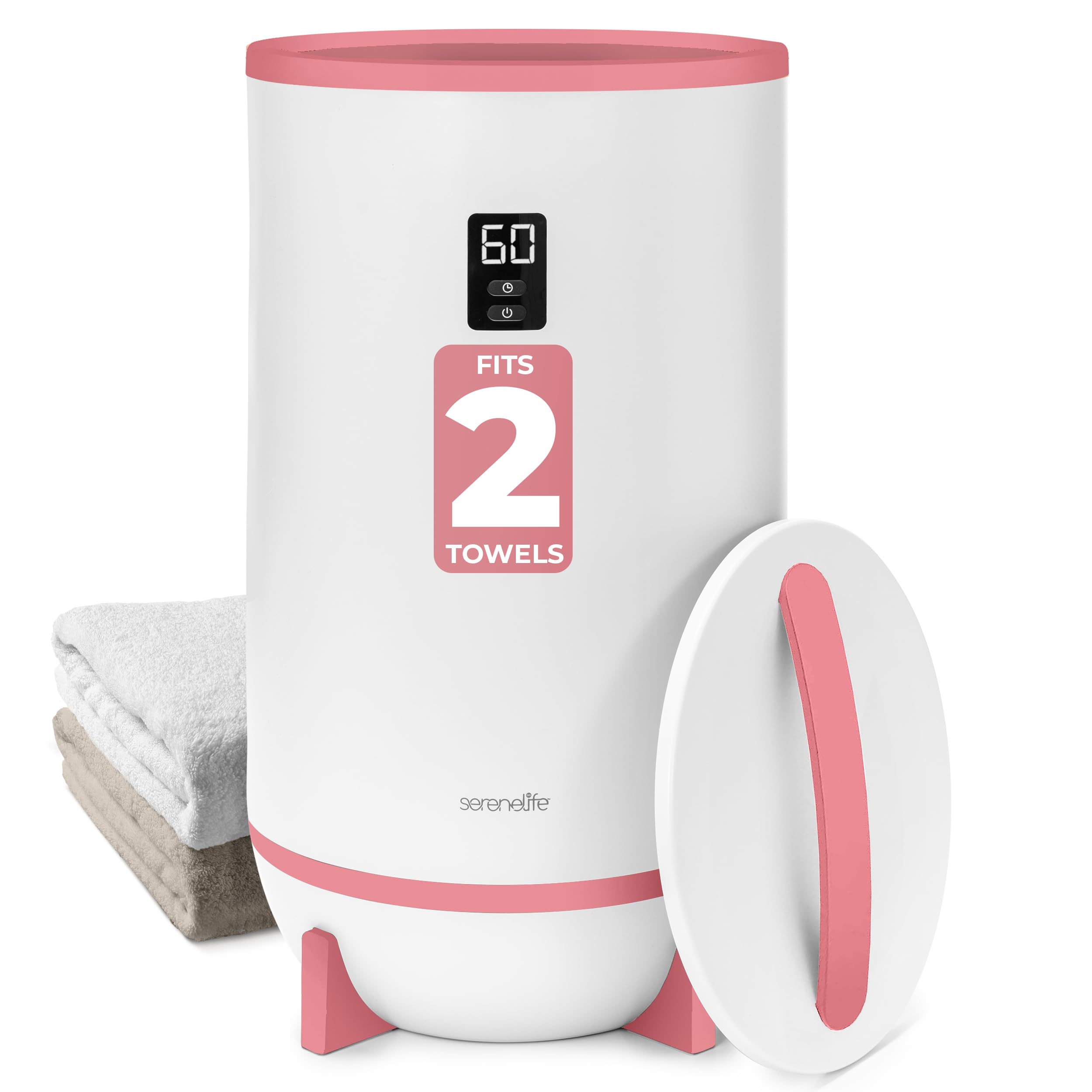 SereneLife Towel and Blanket Warmer - Single Touch Portable Towel Heater for Bathroom, Fragrant Disc Holder, LED Ring, 2 Large Towel Capacity, Built-in Timer (15-60 mins), Auto Shut-Off (Pink)