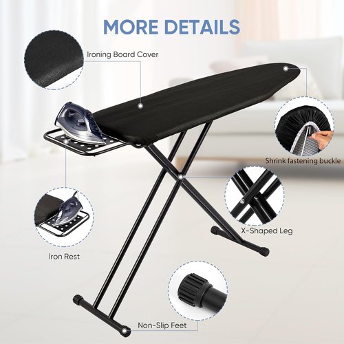 Jakeefud Full-Size Ironing Board - 15" X 47" with Heat-Resistant Cover & Adjustable Height