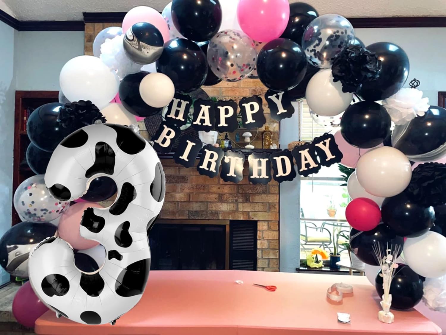 Numbers Balloon - 40 Inch Large White & Black Balloon for 3rd Birthday Party Decor