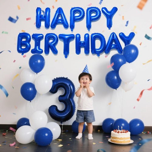 Happy Birthday Balloon Banner Set by [Brand Name] - 16-Inch Dark Blue Foil Letters | Reusable Party Decorations
