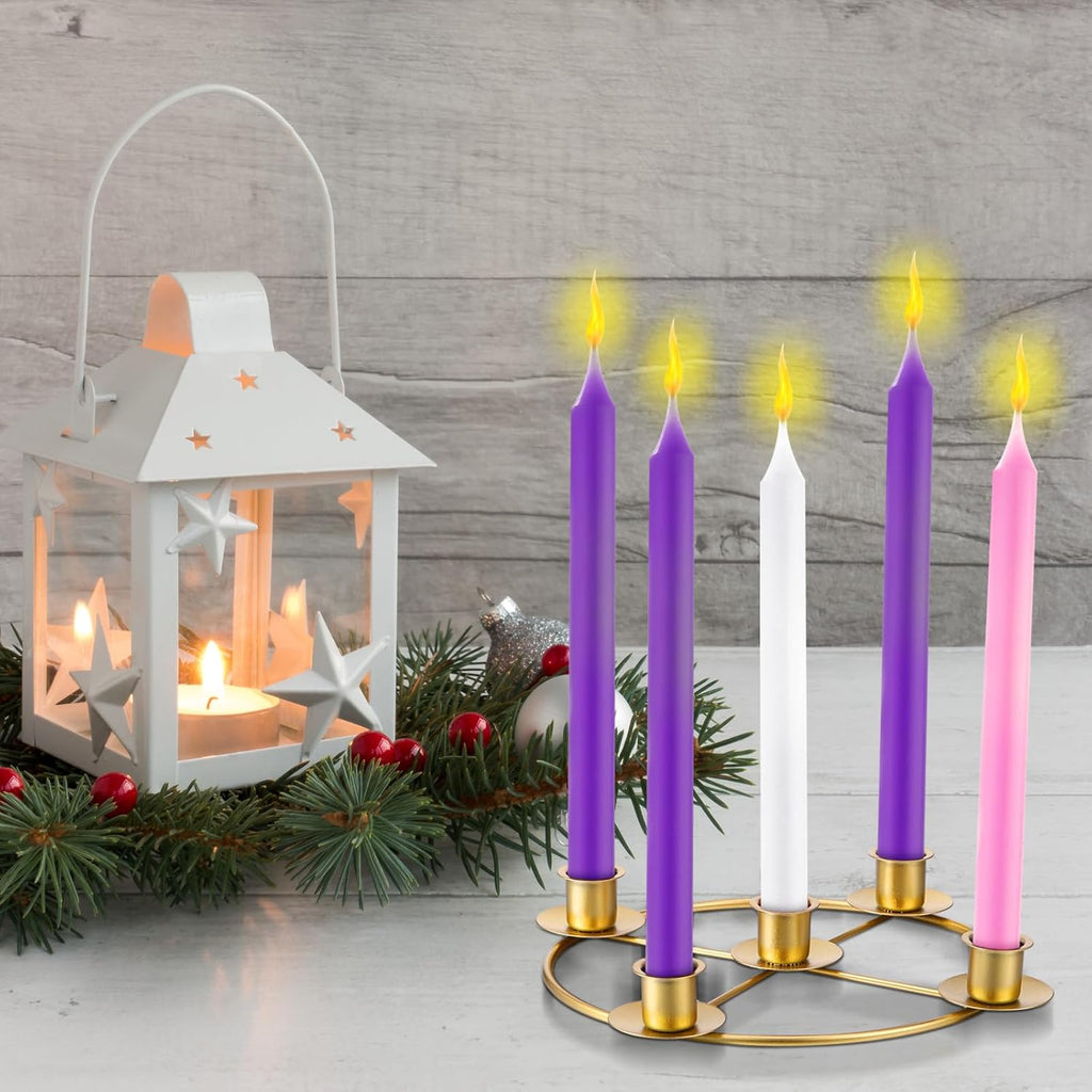 Newtay Christmas Advent Wreath Candle Holder - 5 Candle 8.5 Inch Metal Ring for Holiday Home Decor | Gold