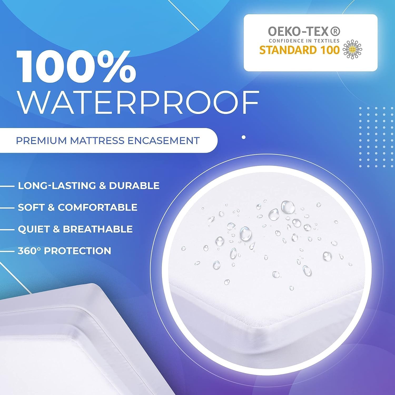 PlushDeluxe Waterproof Mattress Encasement - Soft Cotton Terry Surface | Fits 9"-12" Deep Twin 39x75