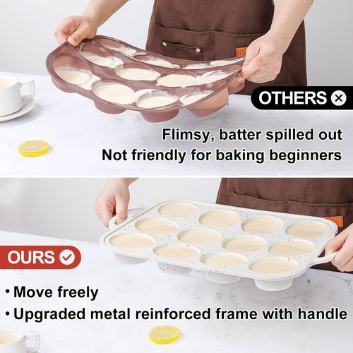 CAKETIME Silicone Muffin Pans - Nonstick Cupcake Pan Set with 12 Regular & 24 Mini Cups