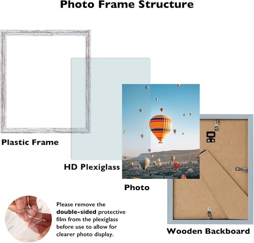 JCJMY 10x12 Rustic White Picture Frame - Versatile Wall Mounting for Horizontal or Vertical Display