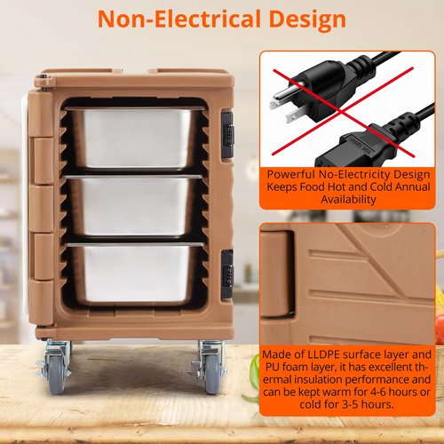 Portable Food Warmer 82Qt-Hot Box, Lldpe Food Box Carrier Double, End Loader Wheels, Easy Transport, Good Insulation, Strong Sealing, Durable, Ideal for Family Gathering, Canteen, Restaurant, Brown