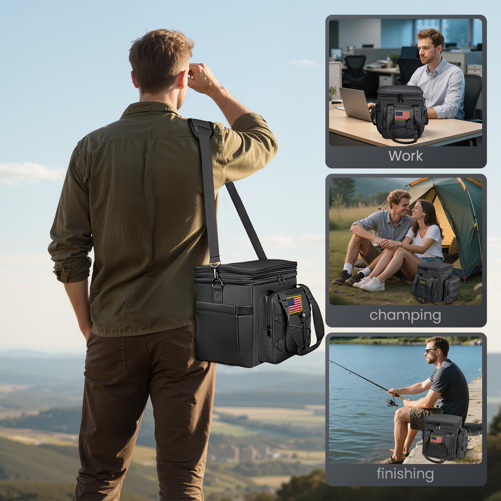 Tactical Lunch Box for Men, 20L Expandable Double Insulated Cooler Bag with Detachable Molle Pouches, Modern Tote for Adults, Waterproof and Leakproof for Work, Camping, Picnic, Hiking