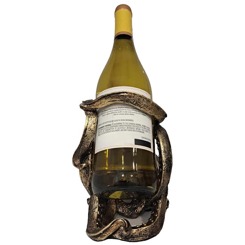 Ice Armor Octopus Wine Bottle Holder - Decorative Tabletop Display, 8.25" Resin Sculptures — Variation Pt7813375+Octopus-Special-1