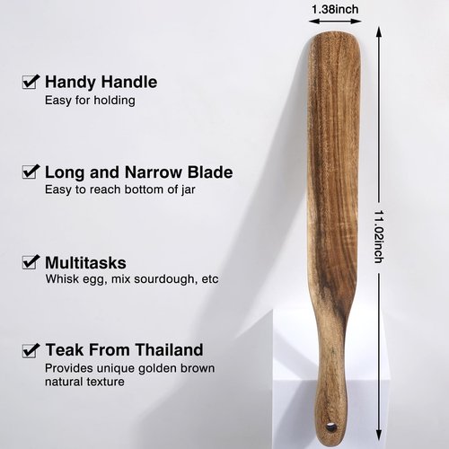 MYRAINBOW 2 Pack Spurtle for Sourdough Starter, Spreading, Cooking, Mixing, Reaching Bottom of Jar, Kitchen Utensils, Spurtles Kitchen Tools Wooden Kitchen Utensils for NonStick Cookware