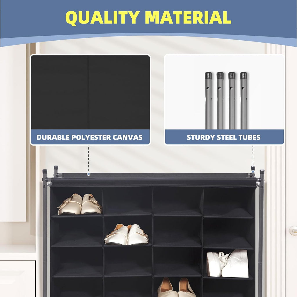 Storage Maniac Stackable Shoe Cubby Organizer - 20-Cube Free Standing Rack for Entryway & Closet | Black