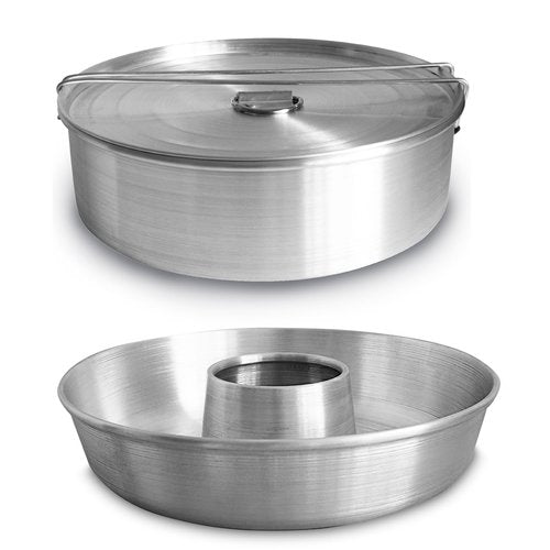 Flan Mold with Lid - Oversized XL (10.5 x 3.2 in) and Aluminum Ring Cake Pan (11.2 in)