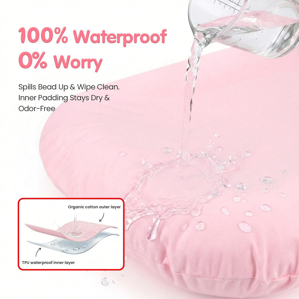 Skiennix Infant Support Cushion - Portable Baby Lounger & Tummy Time Mat, Soft Cotton, Waterproof, Pink
