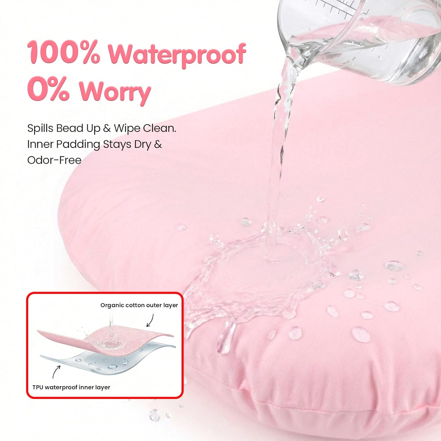 Skiennix Infant Support Cushion - Portable Baby Lounger & Tummy Time Mat, Soft Cotton, Waterproof, Pink