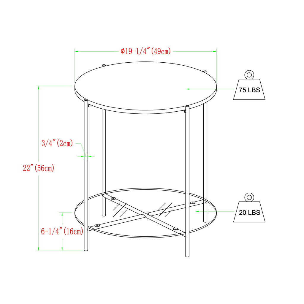 Walker Edison Blaine Mid Century Modern Marble and Glass Round Accent Table, 20 Inch, Marble and Gold