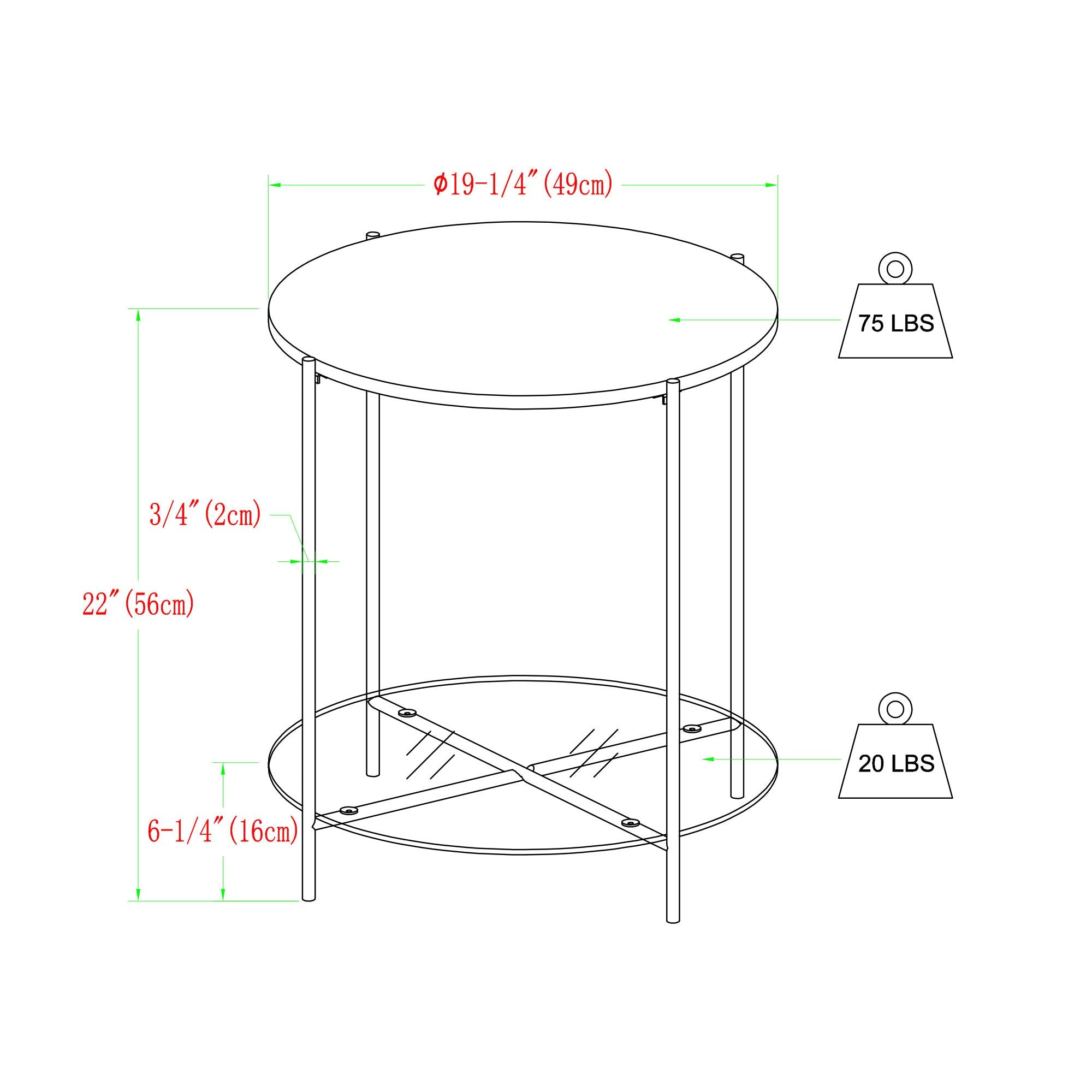 Walker Edison Blaine Mid Century Modern Marble and Glass Round Accent Table, 20 Inch, Marble and Gold