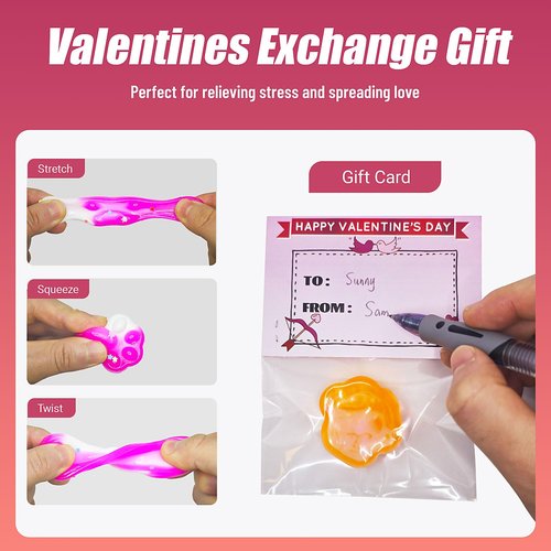 24 Pack Valentines Day Gift Cards for Kids with Cat Paw Squishy Toys, Valentine Exchange Gift for Boys Girls Toddlers Classroom School Party Favor