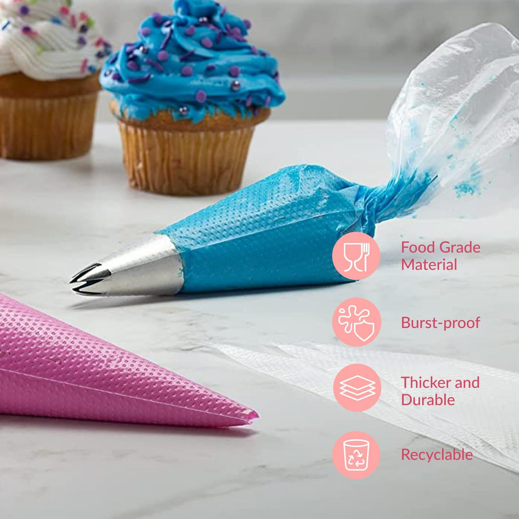 Prestee Anti-Burst Piping Bags - 12 Inch Tipless Icing Bags for Durable Pastry & Cookie Decorating - Set of 200