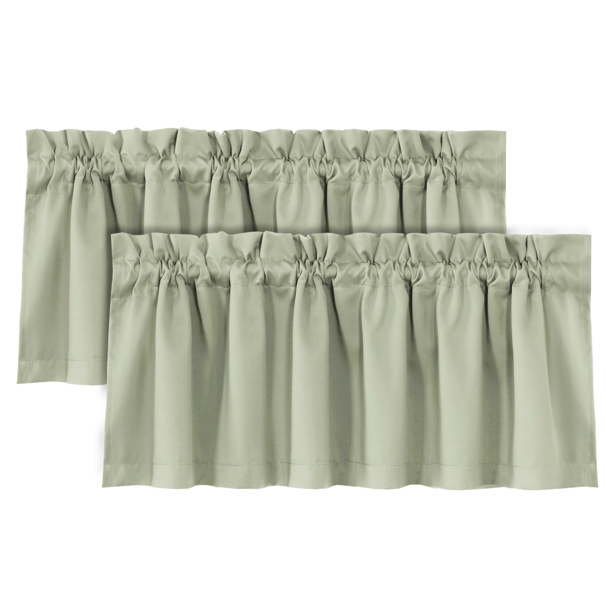 H.VERSAILTEX 100% Blackout Curtain Valances for Kitchen Windows/Bathroom/Living Room/Bedroom Thermal Insulated Rod Pocket Valances for Windows, 2 Pack, 52" x 18", Light Sage