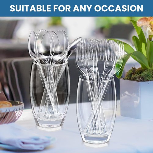 Clear Plastic Utensils - 360 Heavy-Duty Disposable Forks for Parties | Bulk Silverware