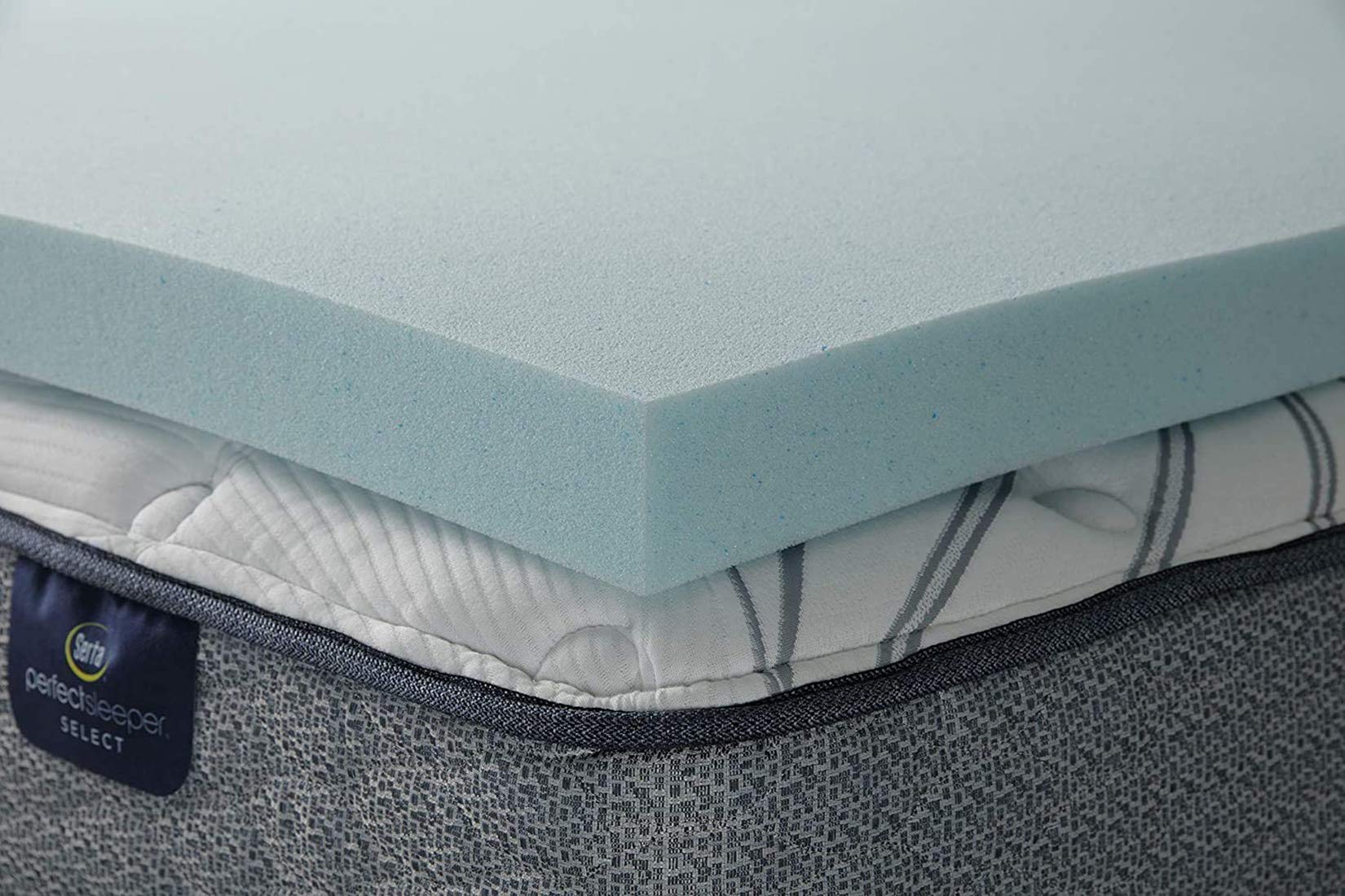 Serta ThermaGel Cooling, Pressure-Relieving Memory Foam Mattress Topper, 3 Inch, Queen,Blue