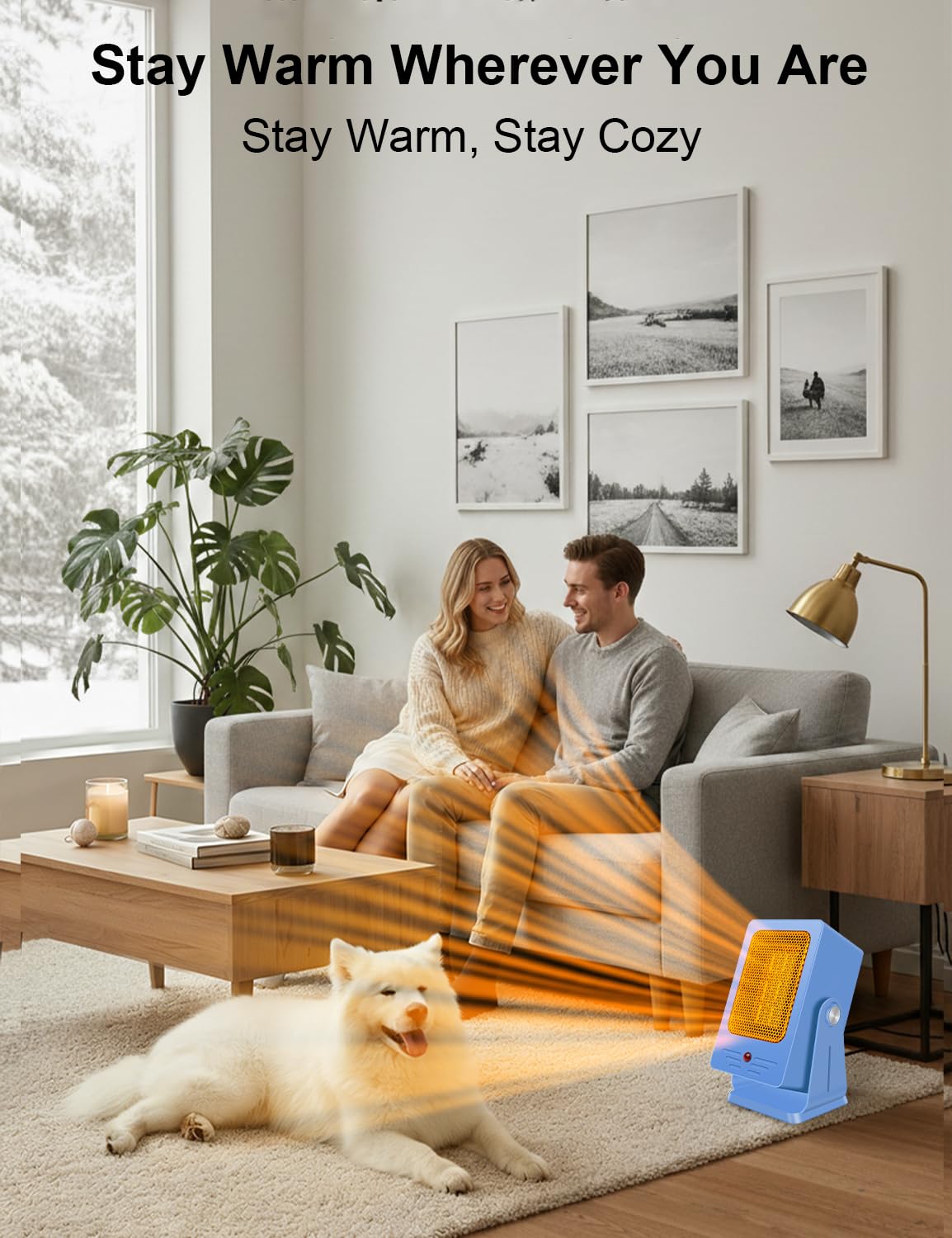 Verminget Portable Space Heater for Indoor Use,Desktop Heater with PTC 2s Fast Heating, 60° Adjustable Angle Design Small Electric Heater Lightweight for Personal, Office,Room,Blue