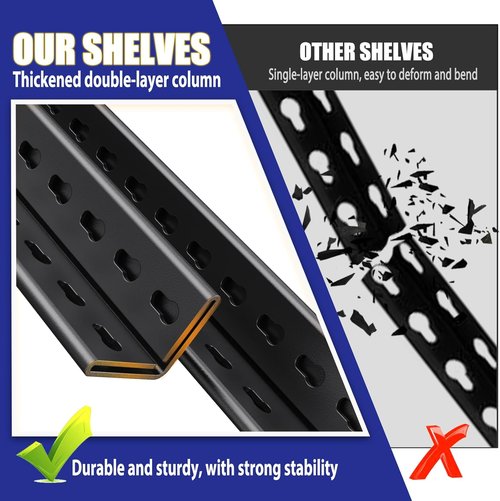 Garage Shelving | Heavy-Duty 5-Tier Metal Storage Unit - 3500 lbs Capacity, Adjustable, Black - 72"x59"x20"