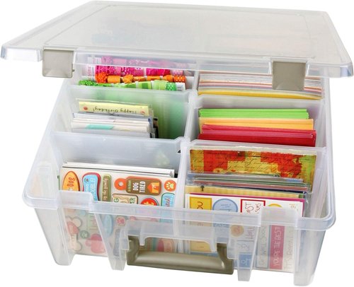ArtBin Super Satchel Double Deep 3-Pack | Portable Art & Craft Organizers with Handles - Clear & Gold