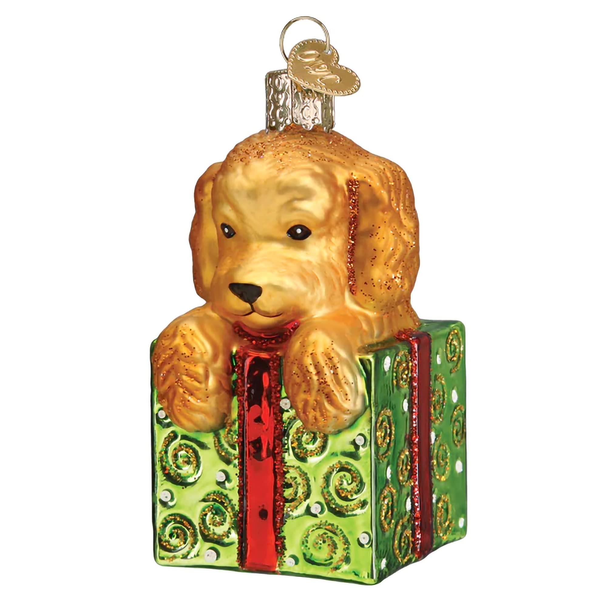 Old World Christmas Doodle Puppy Surprise Glass Blown Ornament for Christmas Tree, Handcrafted Holiday Decoration, Festive Pet Collection