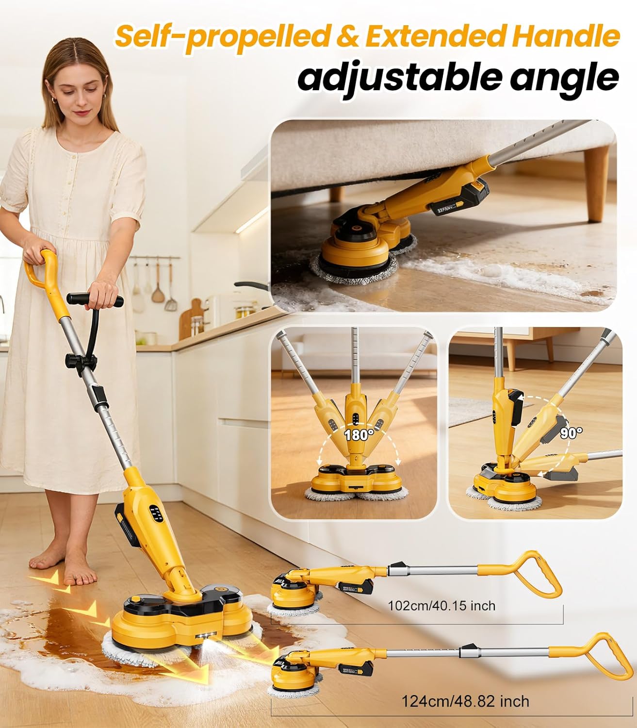 Qimedo 6000mAh Cordless Electric Mop - Powerful 800RPM Spin Scrubber with Smart Display & LED Light