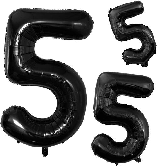 GOER Black Foil Number 5 Balloons - Giant 42" & 32" Birthday Party Decorations (3 Pack)