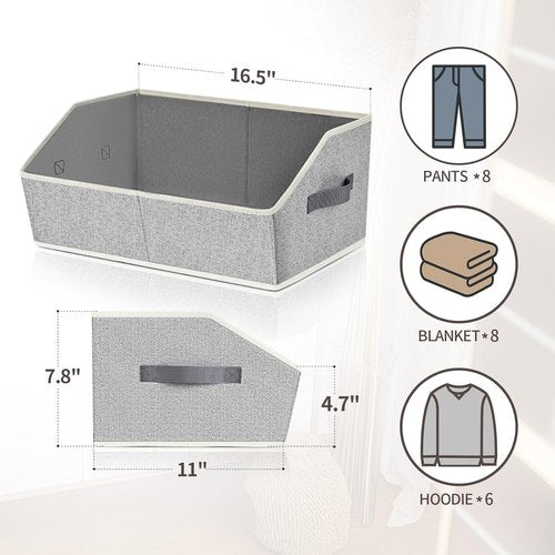 Homsorout Closet Shelf Organizer - Large Fabric Storage Baskets for Clothes & Books | 3-Pack Light Gray