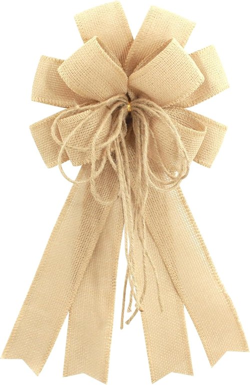 Large Brown Burlap Easter Wreath Bow - Spring Decorative Bow with String | 11.42 x 20.87 Inch