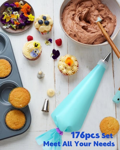 176PCS Piping Bags Set by [Brand Name] - Includes 150 Anti-Burst 12-Inch Bags, 12 Tips & More