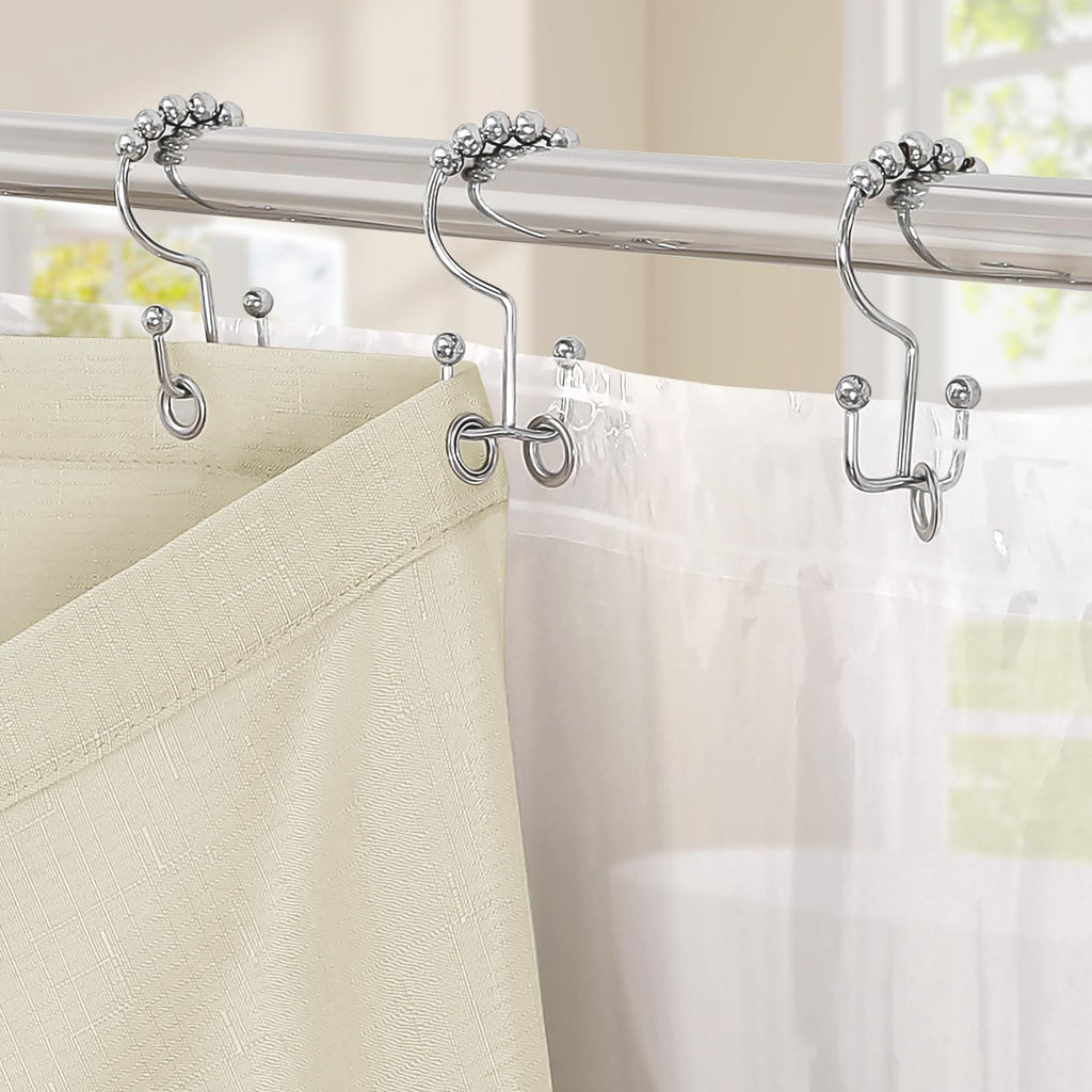 MitoVilla 3 in 1 Shower Curtain Set, Neutral Modern Slub Textured Fabric Shower Curtain and Clear PEVA Liner Set with 12 Double Sided Steel Hooks, Waterproof Fabric Hotel Bathroom Curtain-72x72