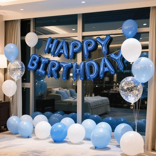 Happy Birthday Balloon Banner Set by [Brand Name] - 16-Inch Dark Blue Foil Letters | Reusable Party Decorations