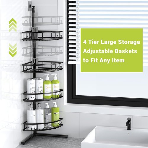 Aitatty Corner Shower Caddy - 4-Tier Rustproof Organizer Shelf for Bathroom | Black Floor Stand