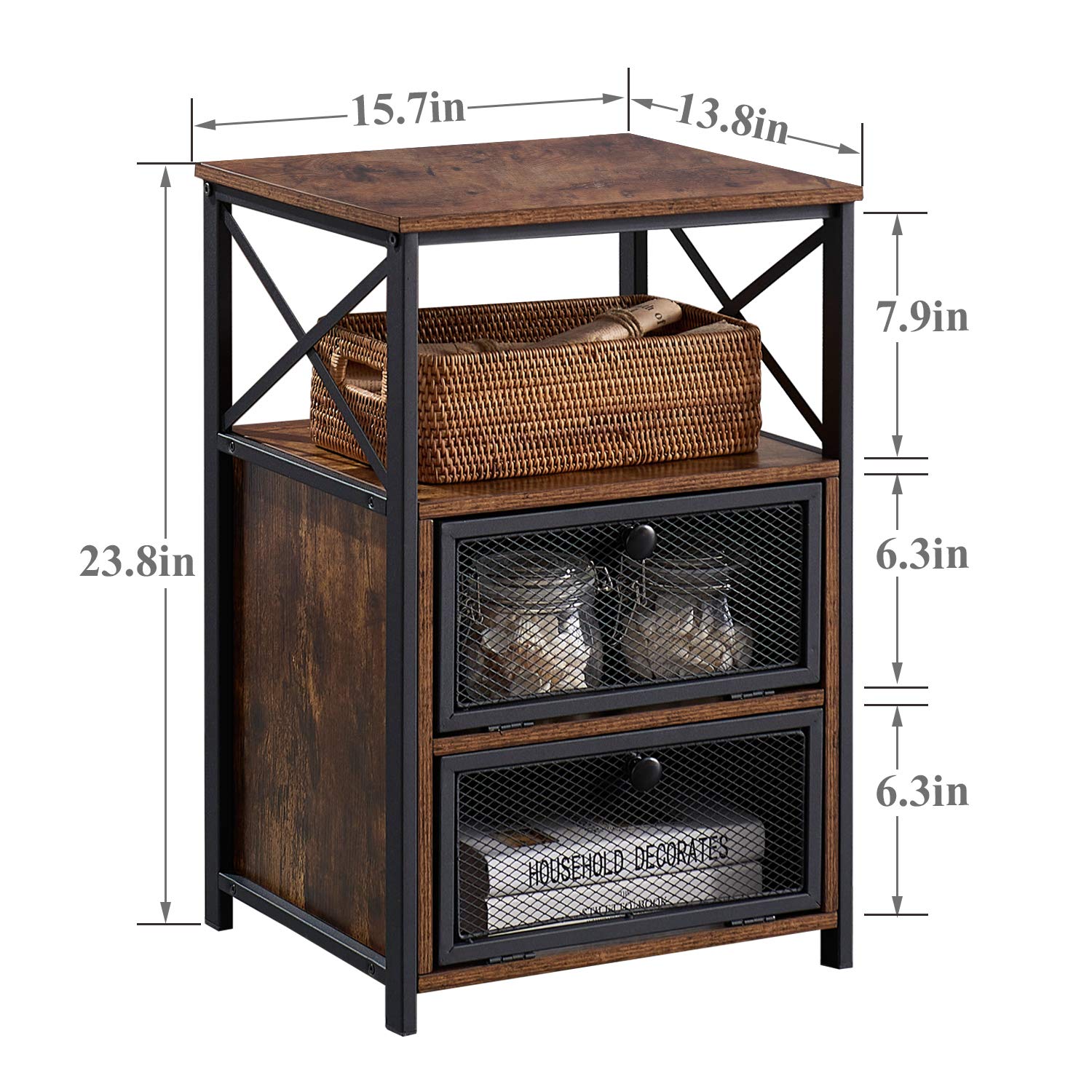 VECELO End Tables Set of 2 with Storage Space,Flip Door Night Stand for Living Room,Bedroom,Small Space,Rustic Brown