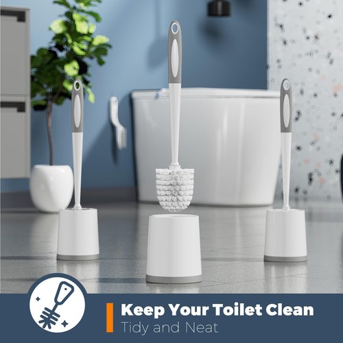 Holaloha Toilet Brush, 3 Pack Toilet Brushes for Bathroom with Holder, Bathroom Accessories Toilet Bowl Brush with 3 Clean Brush, Toilet Scrub Brush, Toilet Brush Set for Deep Cleaning, White