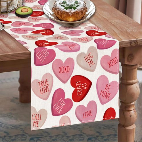 Oeyliz Valentines Day Table Runner Valentines Day Table Decor Pink Red Love Heart Shaped Table Runner Kitchen Dining Table Decoration for Home Party Decor 13x72 Inch