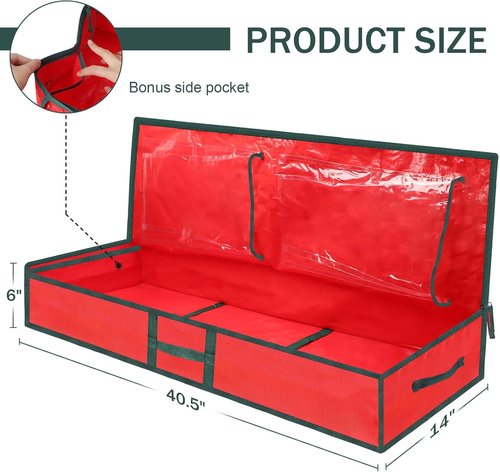 Gift Wrap Organizer by Holiday Essentials - Durable Plastic Storage Bags for Christmas Supplies | Red