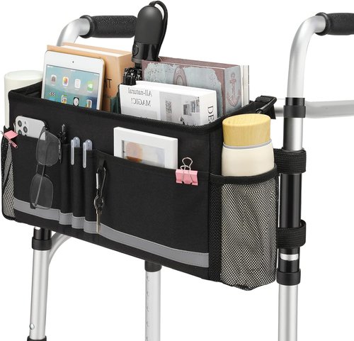 EXLIFBAG Walker Bag - Folding Design with Cup Holder | Essential Accessories for Seniors - Black
