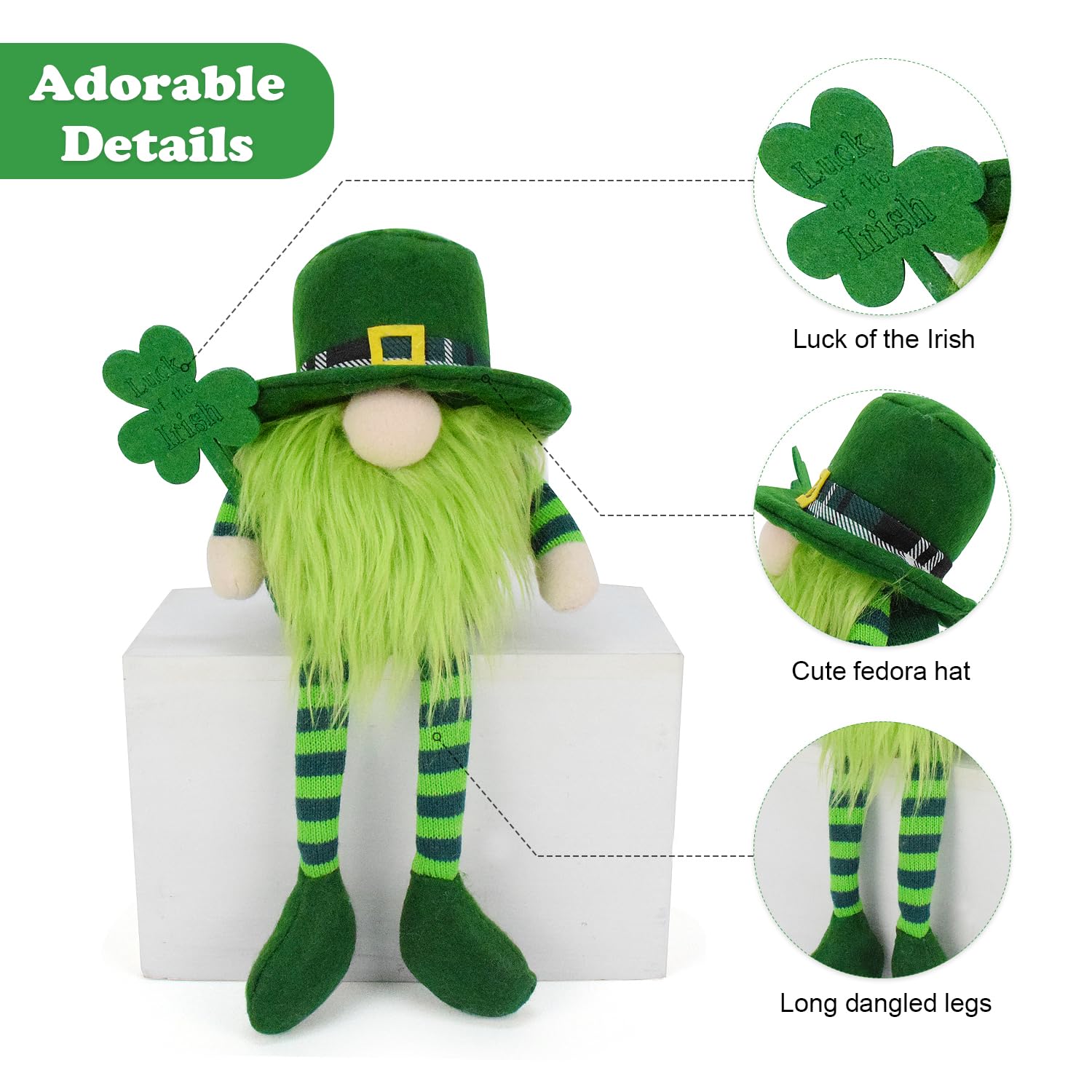 Vytina Adorable St. Patrick's Day Gnomes Plush Decorations Irish Leprechaun Luck Green Gnome Shamrock Elf Doll Swedish Tomte Ornaments for St. Patricks Day Home Decor