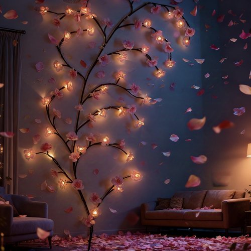 63 Inch Cherry Blossom Tree Light with Remote, 72 LED Cherry Blossom Branch Lights for Wall, 8 Lighting Modes&Timer, Flexible DIY Indoor Decoration for Home, Christmas, Wedding, Party (72LED-63inch)