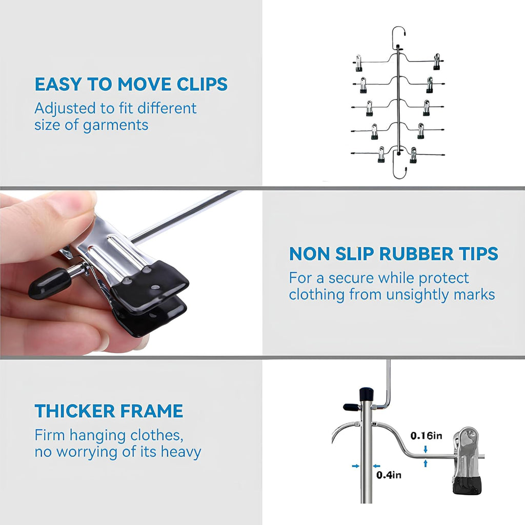 Skiennix 5-Tier Metal Skirt Hangers - Space-Saving Non-Slip Clips for Jeans & Pants | 2 Pack