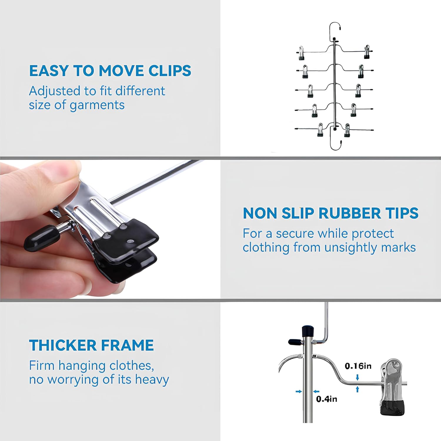 Skiennix 5-Tier Metal Skirt Hangers - Space-Saving Non-Slip Clips for Jeans & Pants | 2 Pack