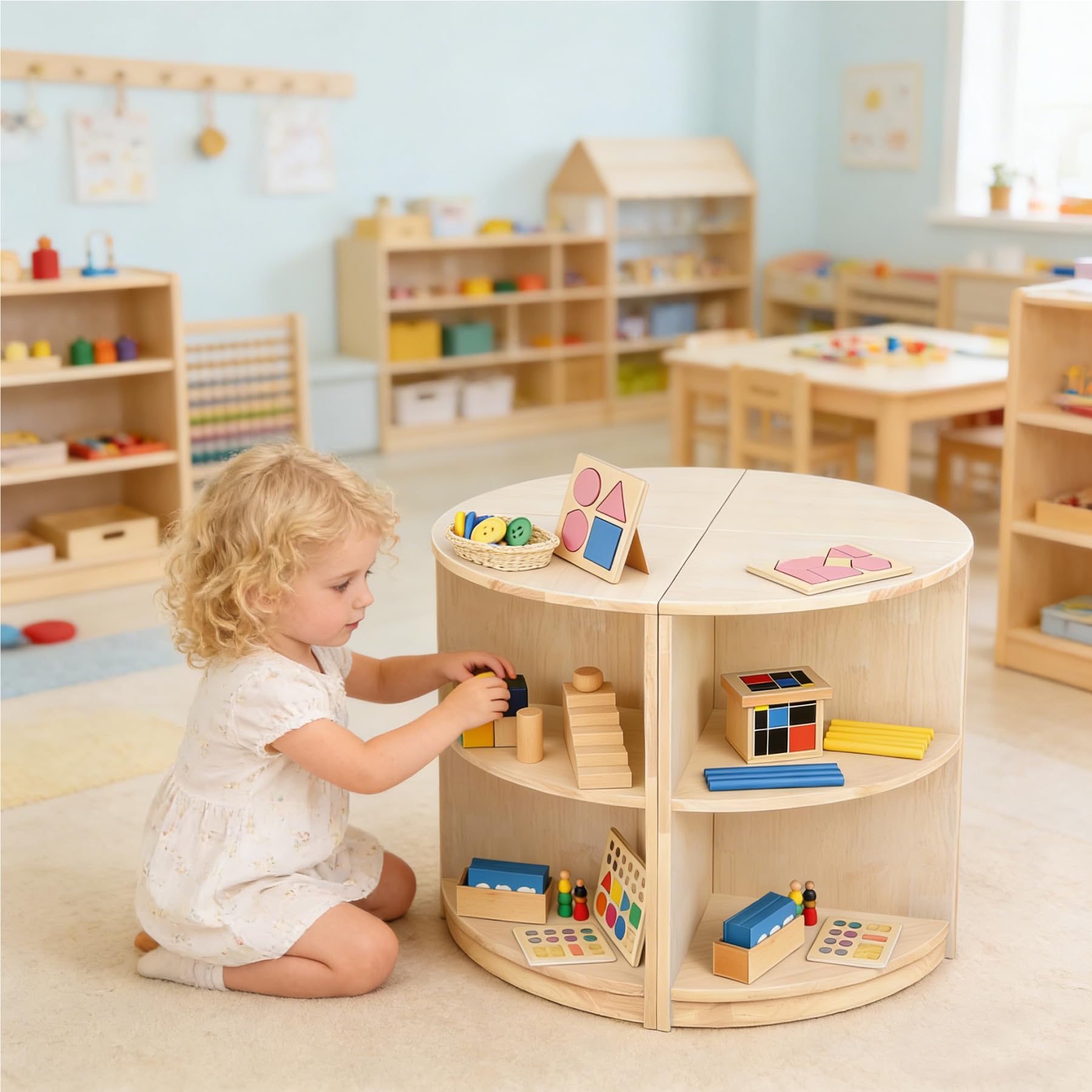 KRAND Corner Montessori Shelf 3-Tier Storage Bookcase – Kids Organizer for Toys, Books, Arts & Crafts Supplies, Ideal Toddler Furniture for Nursery, Preschool & Daycare